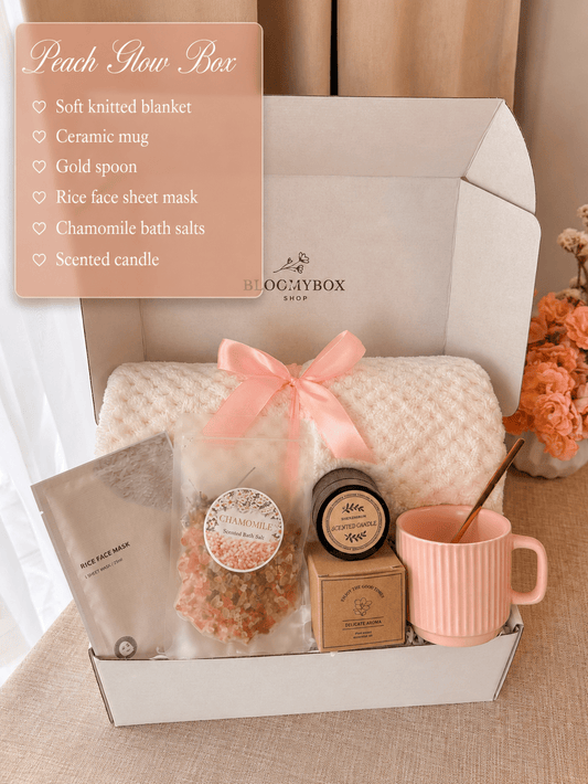 Pink Aesthetic Box,Peach Self Care Gift Box, Cozy Spa Gift Basket, Relaxation Gift for Her, Birthday Gift for Women - BloomyBoxShop