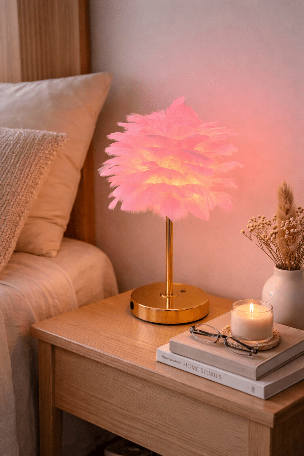 Feather Table Lamp - Romantic Bedside Accent Light - BloomyBoxShop