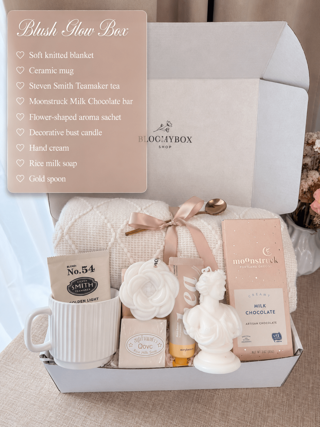 Luxury Care Package, Pink Self Care Gift Box, Cozy Gift for Her, Relaxation Spa Box, Aesthetic Gift Basket, Birthday Gift for Women - BloomyBoxShop