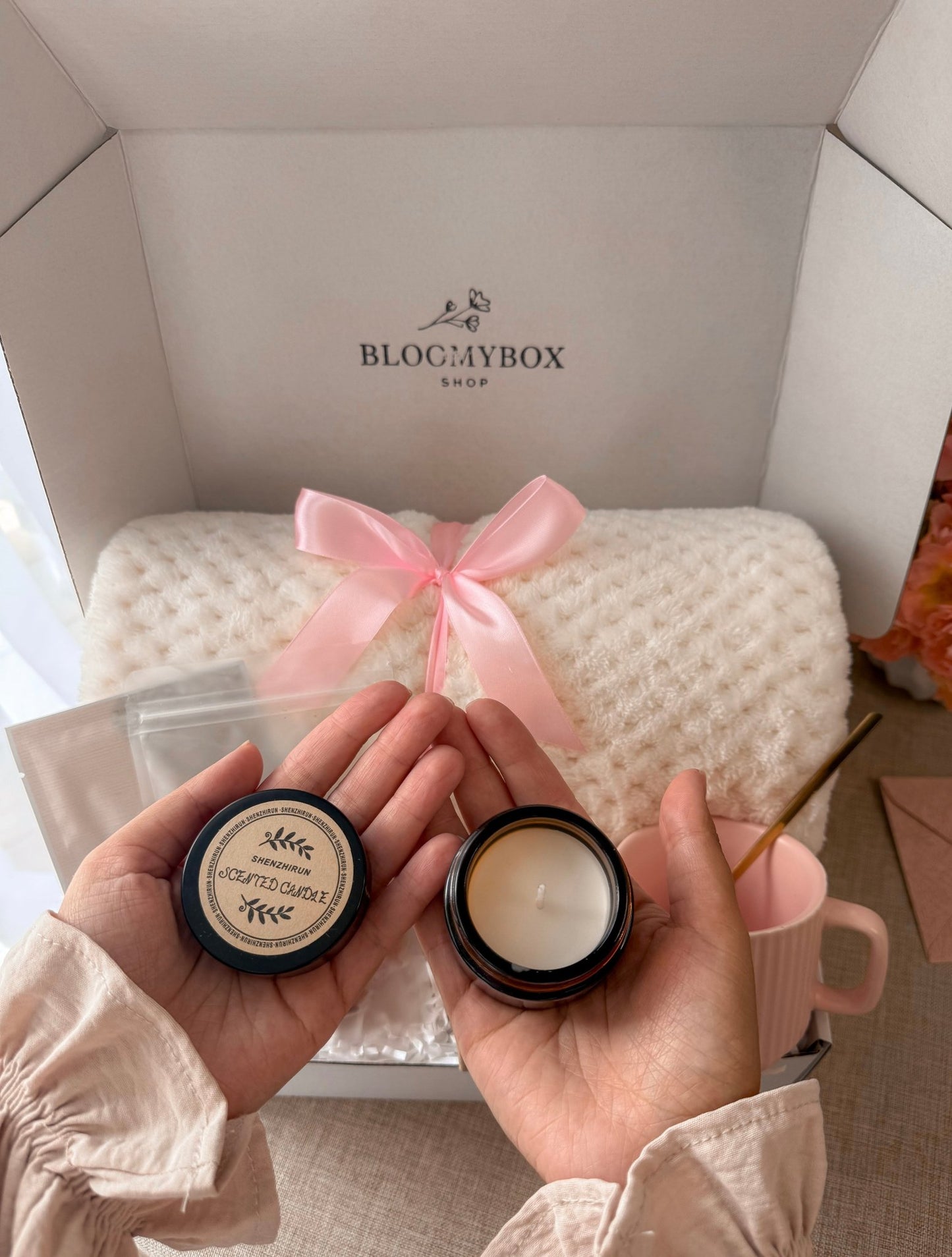Pink Aesthetic Box,Peach Self Care Gift Box, Cozy Spa Gift Basket, Relaxation Gift for Her, Birthday Gift for Women - BloomyBoxShop