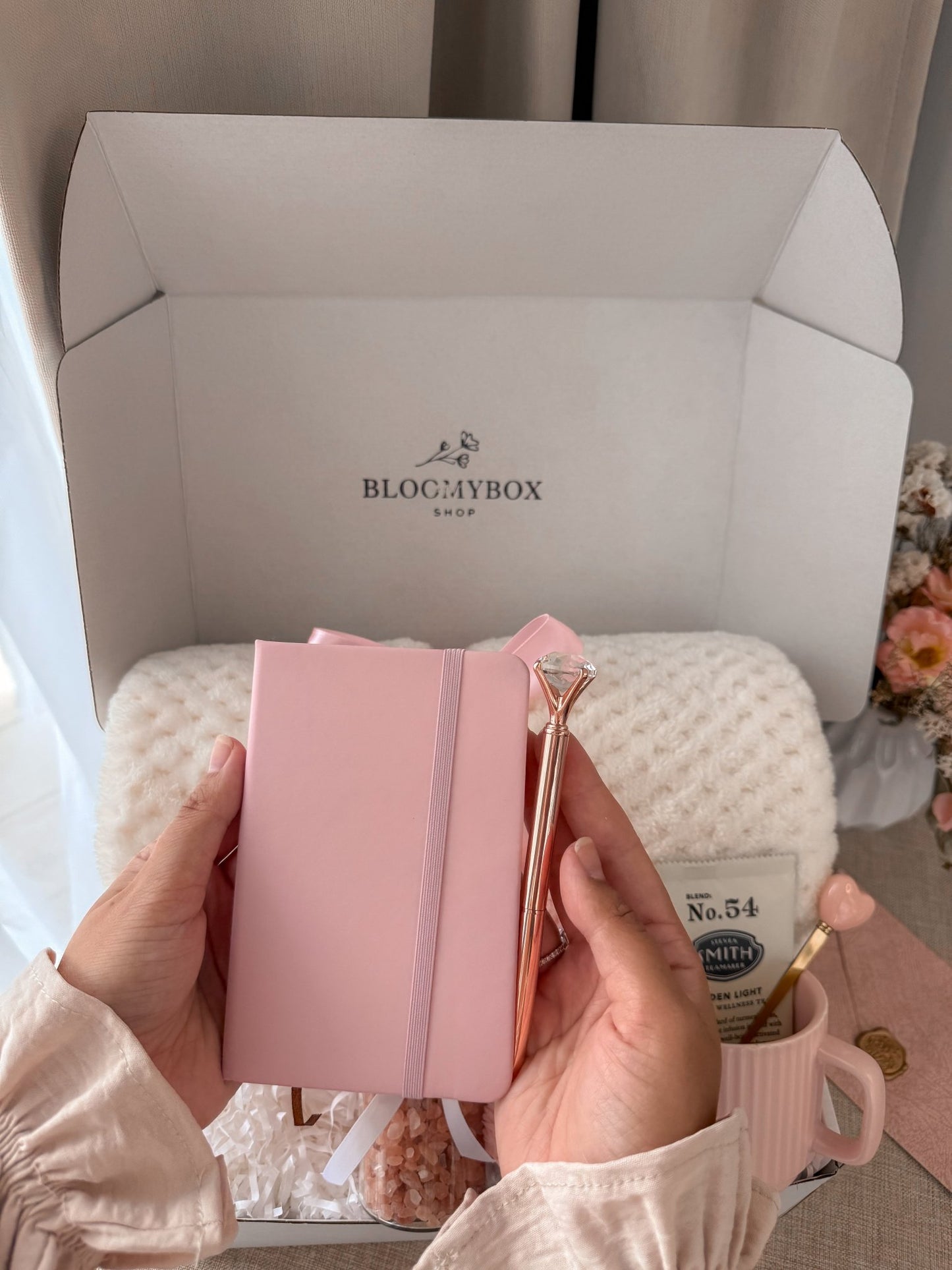 Pink Aesthetic Box,Peach Self Care Gift Box, Cozy Spa Gift Basket, Relaxation Gift for Her, Birthday Gift for Women - BloomyBoxShop