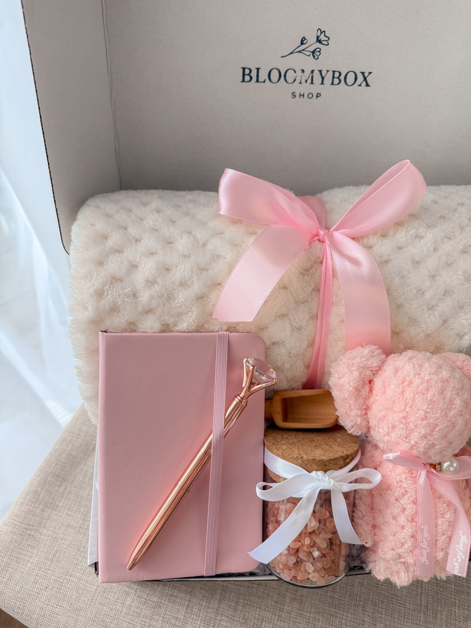 Pink Aesthetic Box,Peach Self Care Gift Box, Cozy Spa Gift Basket, Relaxation Gift for Her, Birthday Gift for Women - BloomyBoxShop