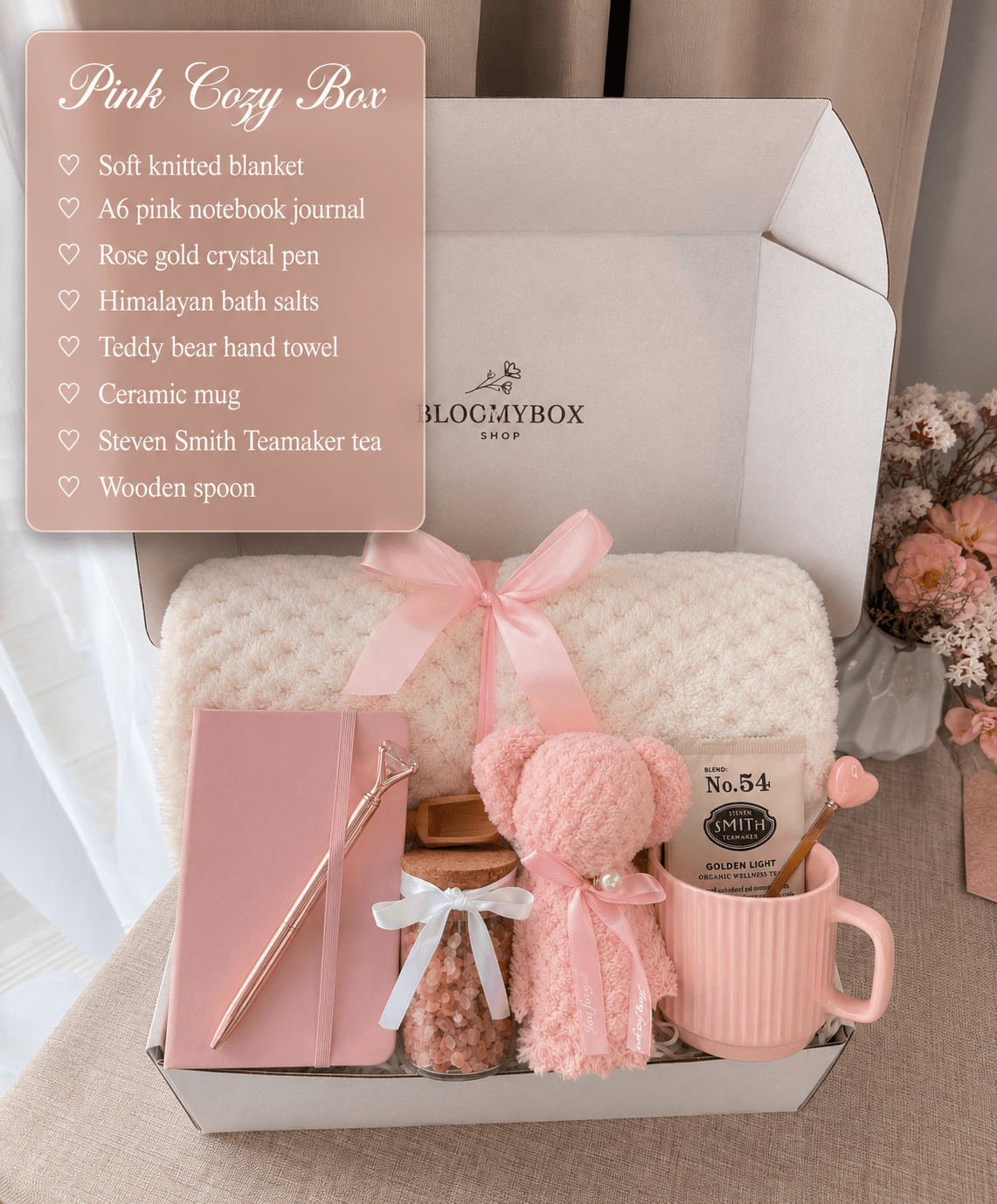 Pink Aesthetic Box,Peach Self Care Gift Box, Cozy Spa Gift Basket, Relaxation Gift for Her, Birthday Gift for Women - BloomyBoxShop