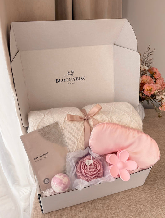 Relaxation Gift Basket, Pink Spa Gift Box for Her, Self Care Box, Cozy Pink Gift, Sleep Gift Box, Birthday Gift for Women - BloomyBoxShop