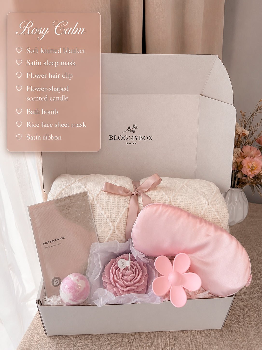 Relaxation Gift Basket, Pink Spa Gift Box for Her, Self Care Box, Cozy Pink Gift, Sleep Gift Box, Birthday Gift for Women - BloomyBoxShop