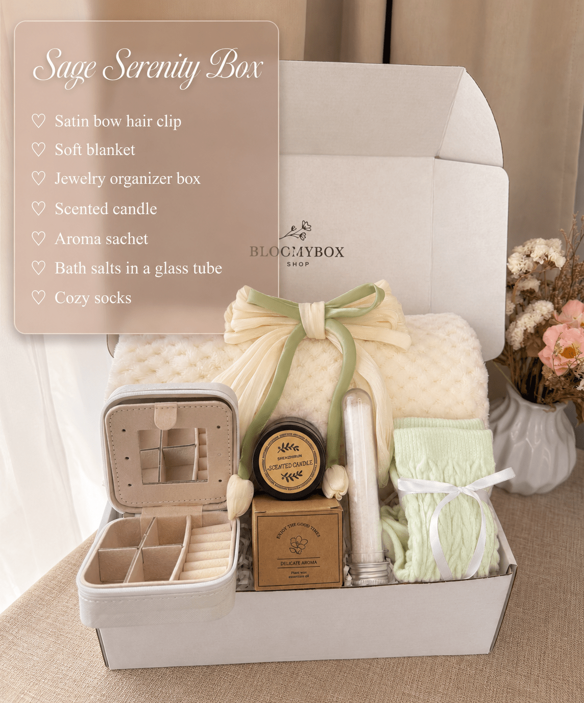 Self Care Gift Box for Women, Relaxation Gift Box, Cozy Spa Box, Aesthetic Gift for Her, Sage Green Gift Box, Birthday Gift - BloomyBoxShop